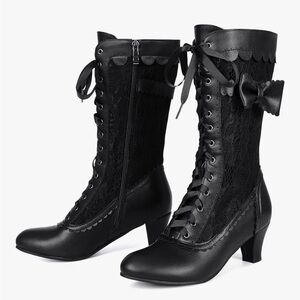 Victorian Black Lace-Up Mid-Calf Boots